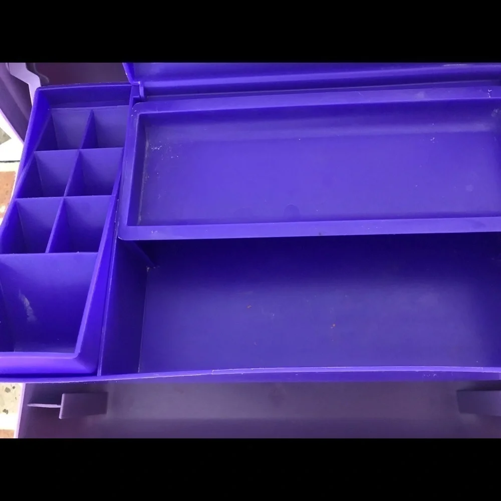 VTG Caboodles Purple 2 Tier Make-Up Storage Case W/Mirror Dressing Table